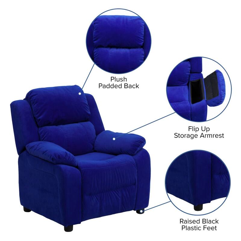 Deluxe Padded Contemporary Kids Recliner with Storage Arms