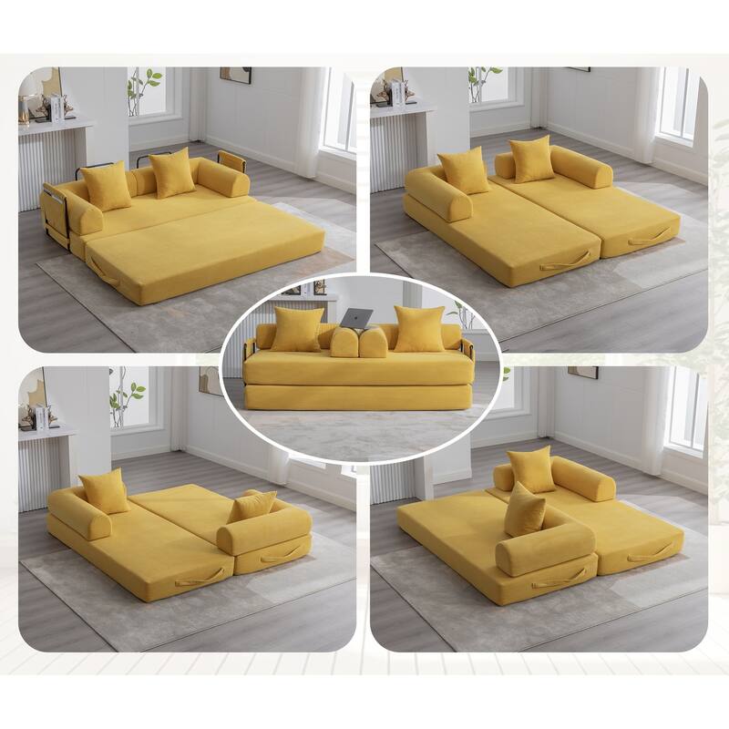 HOMEFUN Corduroy Upholstered Modern Comfort Foldable Compressible Sofa Bed with Sturdy Metal Frame - Yellow
