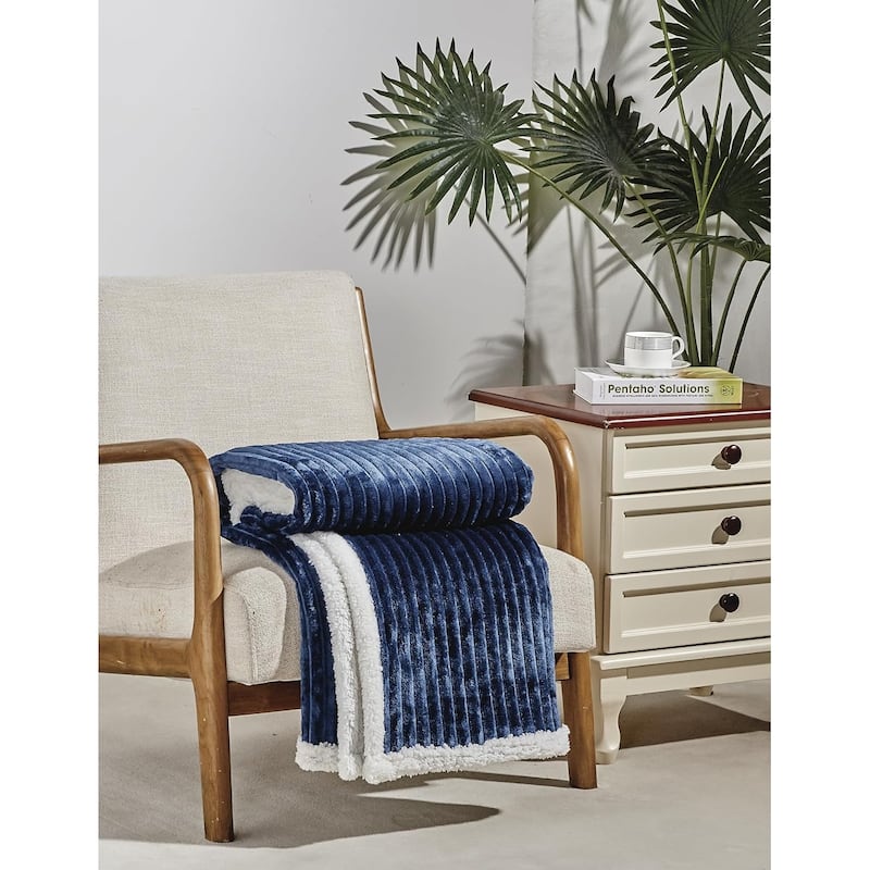FAITH, HOPE, LOVE HOME DÉCOR Sherpa Corduroy Throw Blanket (50" x 60") - Navy