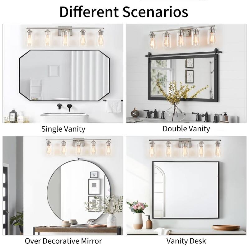 KAWOTI 5-Light Dimmable Bathroom Vanity Light with Clear Glass Shade