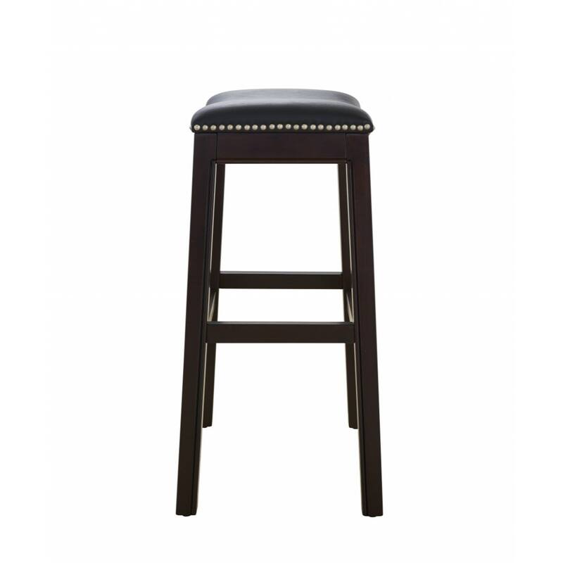 Linen Saddle Seat Bar Stool with Nail Head Trim and Footrest