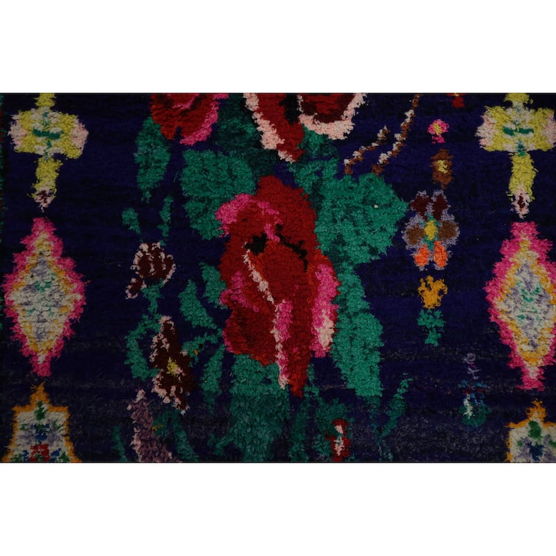 Hand Knotted Oriental 100% Wool Carpet Tribal Geometric Navy Blue & Blues Morocco Area Rug - 8' 3'' X 4' 8''