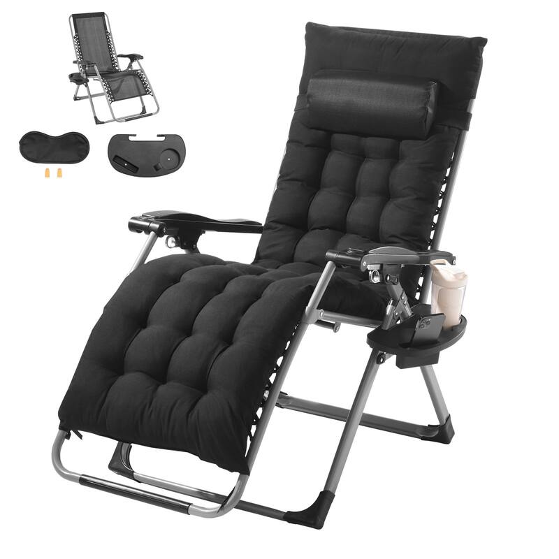 26 Inch Zero Gravity Recliner Lounge Chair with Triangle Frame and Removable Cushion Seat - 34.05 x 25.39 x 43.7 in - Black