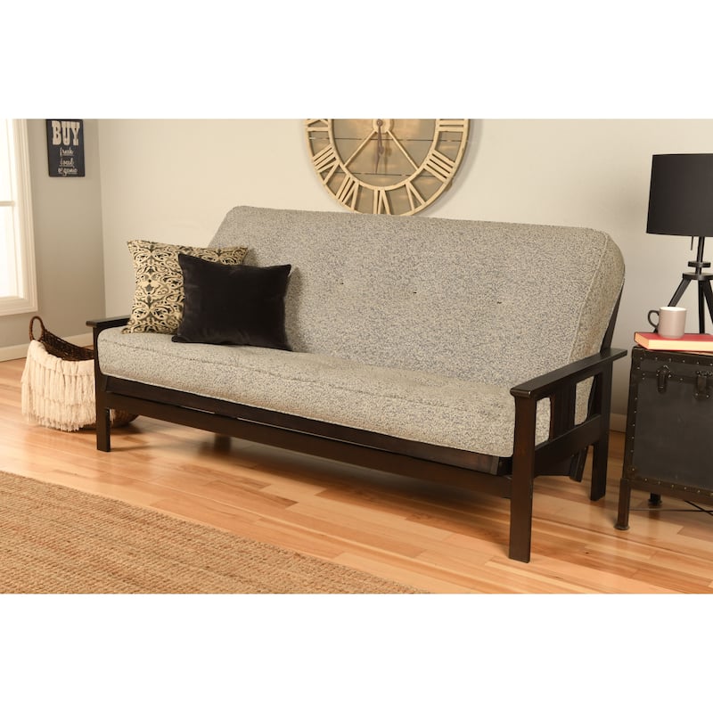 Porch & Den Zumbro Bonded Leather Espresso Futon Set with Mattress - Canton Gray