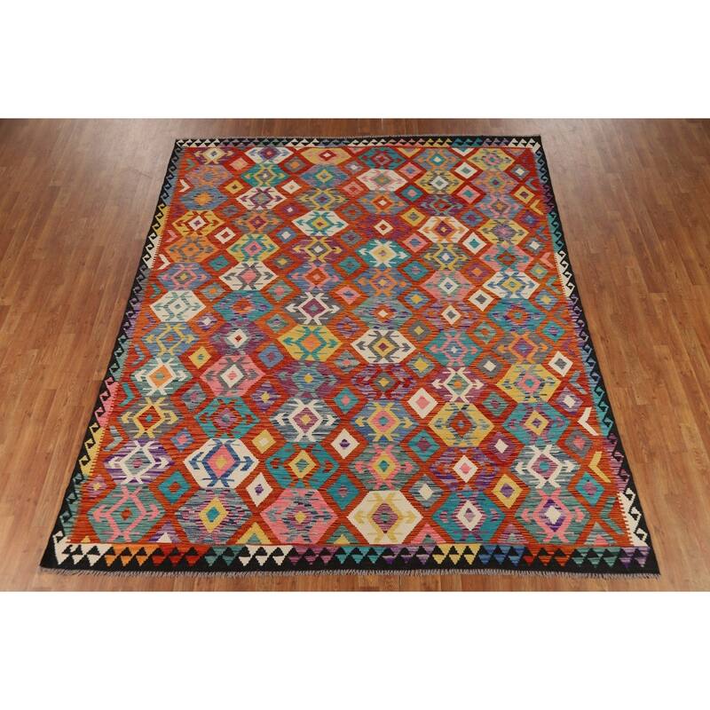 Reversible Kilim Oriental Area Rug Flatweave Southwestern Wool Carpet - 8'1" x 9'7"