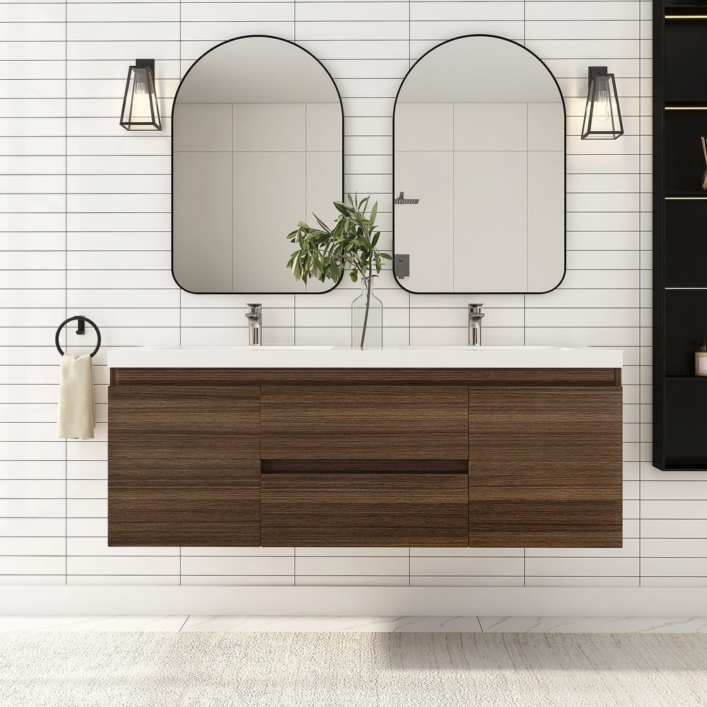 60" Wall-Mounted 2-drawer Bathroom Vanity Set with Integrated Double Sink - 60''20