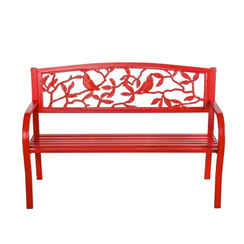 50 in. Cardinals Metal Outdoor Garden Bench - Red