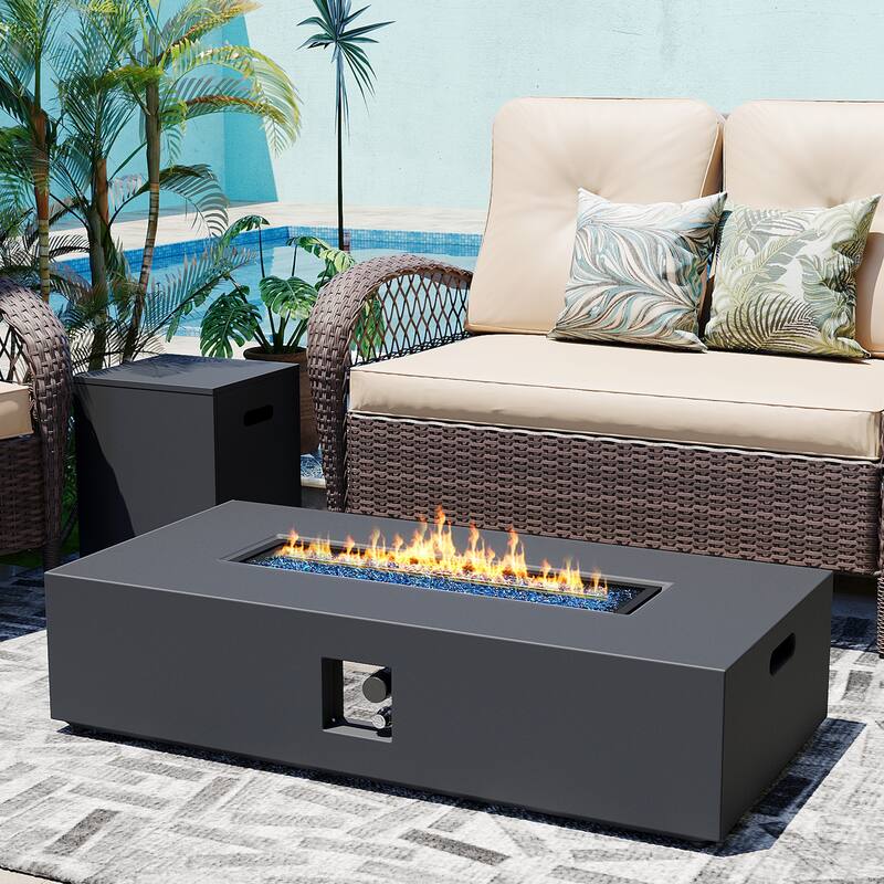 Patio Watcher Outdoor 56in. Rectangular Iron Fire Pit Table with Propane Tank Cover - GRAY