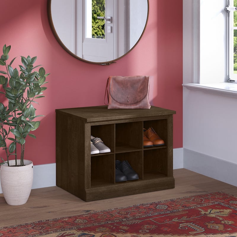 Woodland 24W Small Shoe Bench with Shelves by Bush Furniture - Ash Brown