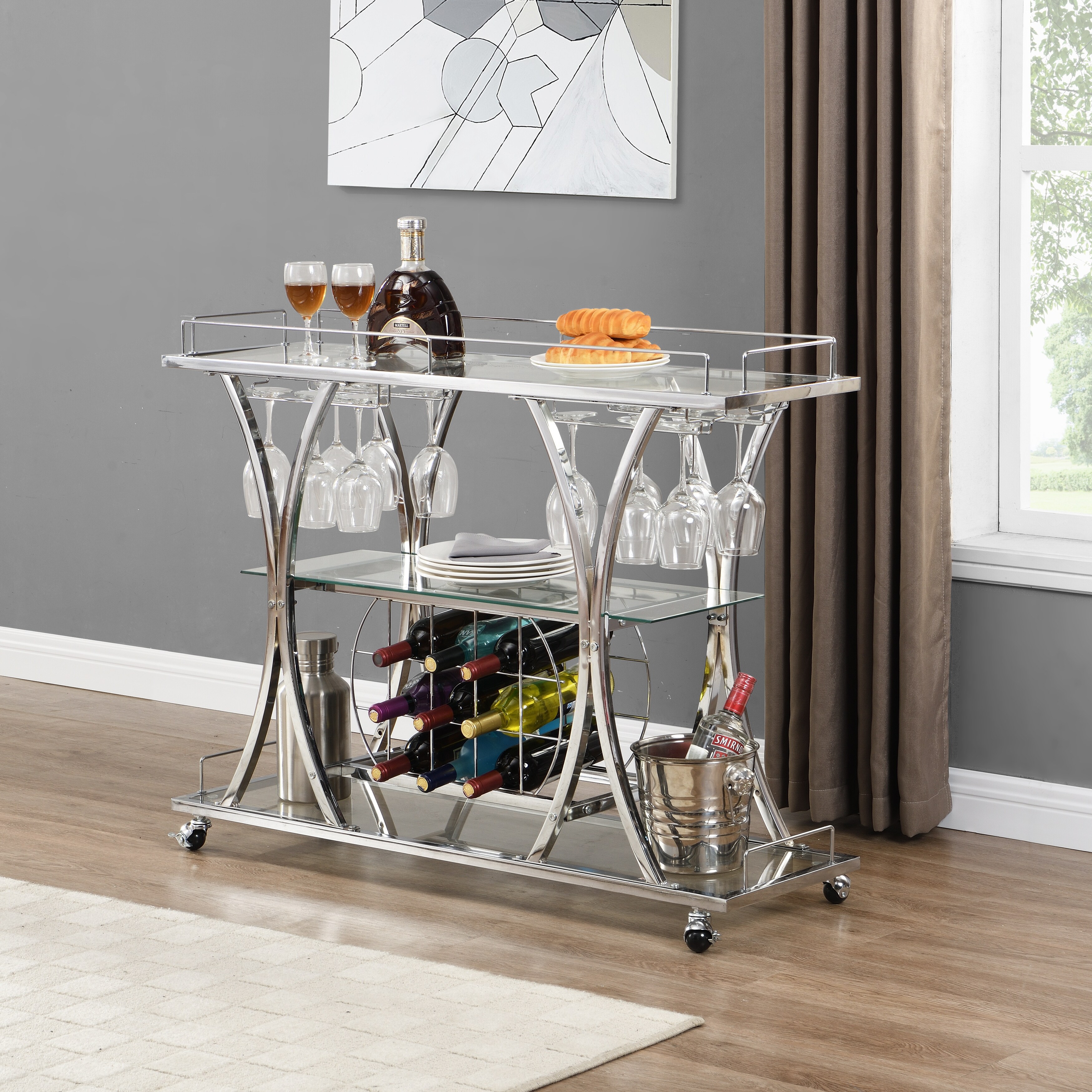 Silver bar cart with wine rack clearance