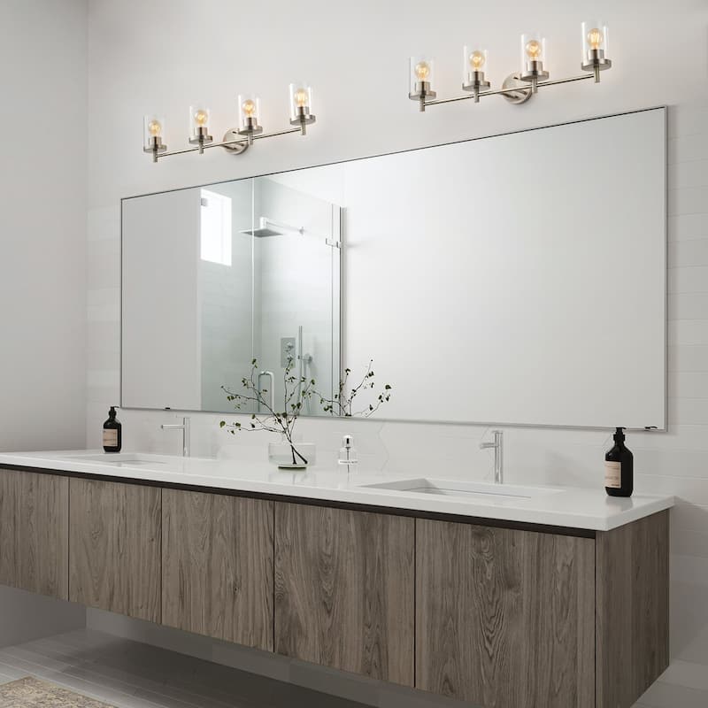 4-Lights Clear Glass Shade Electroplated Matte Nickel Bathroom Vanity Lighting - 31.8"D×4.7"W×8.5"H
