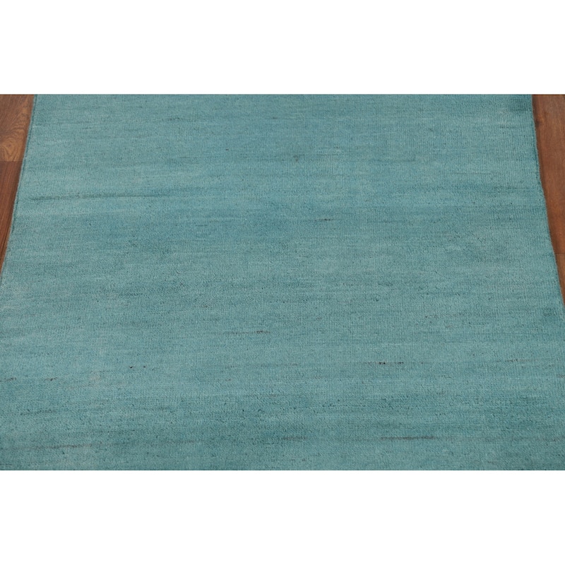 Modern Aqua Gabbeh Oriental Foyer Rug Handmade Wool Carpet - 3'1" x 4'10"