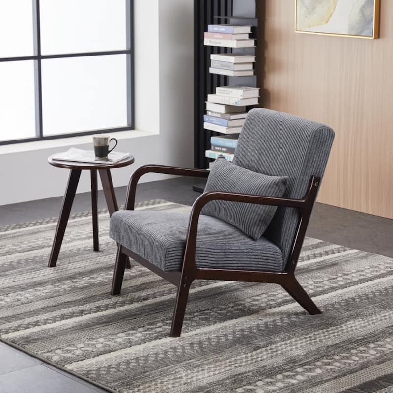 Mid-Century Modern Accent Chair&Coffee Table Set, Suitable for Living Rooms and Bedroom Relaxation Areas - Dark Grey+Walnut