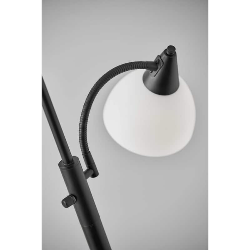 71-Inch Two Light Torchiere Floor Lamp Black Steel Base with Goose Neck Reading Lamp for Living Room - 71”H x 22”W x 14”D