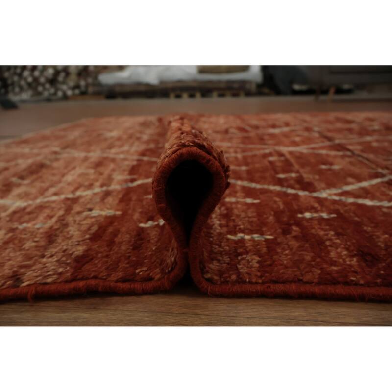 Hand Knotted Oriental 100% Wool Carpet Modern Geometric Oranges & Rust Moroccan Area Rug - 9' 10'' X 6' 8''