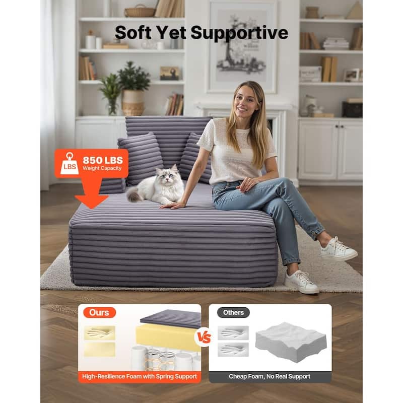 Faux Fur Chaise Lounge with Ergonomic Design, Pocket Springs and Pillows