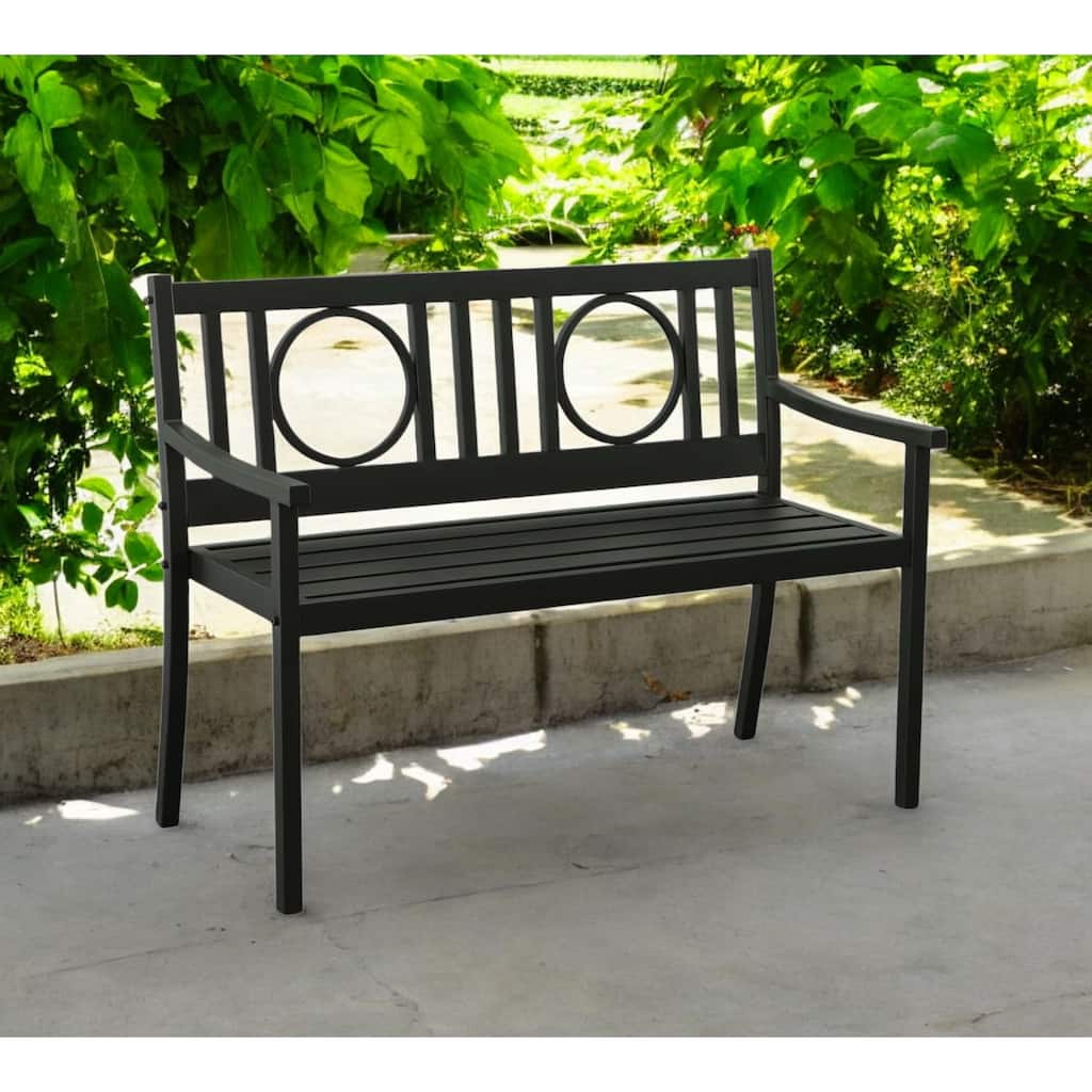 HomeRoots 45" Black Metal Geometric Back Garden Patio Bench