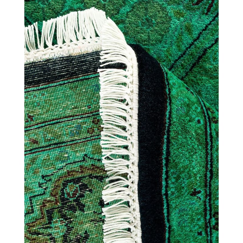 Overton Hand Knotted Wool Vintage Inspired Modern Contemporary Overdyed Green Octagon Area Rug - 6' 1" x 6' 1"
