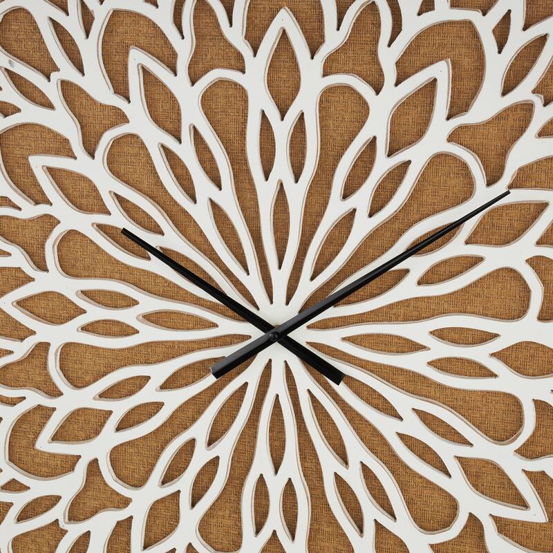 Brown Wood Floral Decorative Wall Clock with White Cutout Board - 2"W x 32"L x 32"H