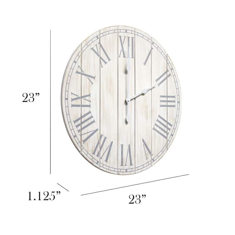 Country Rustic Coastal Round Wooden Wall Clock - 23" - White