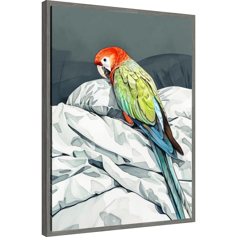 Animal Watercolor Art Bird Sleeping Parrot by Justyna Jaszke Framed Canvas Wall Art