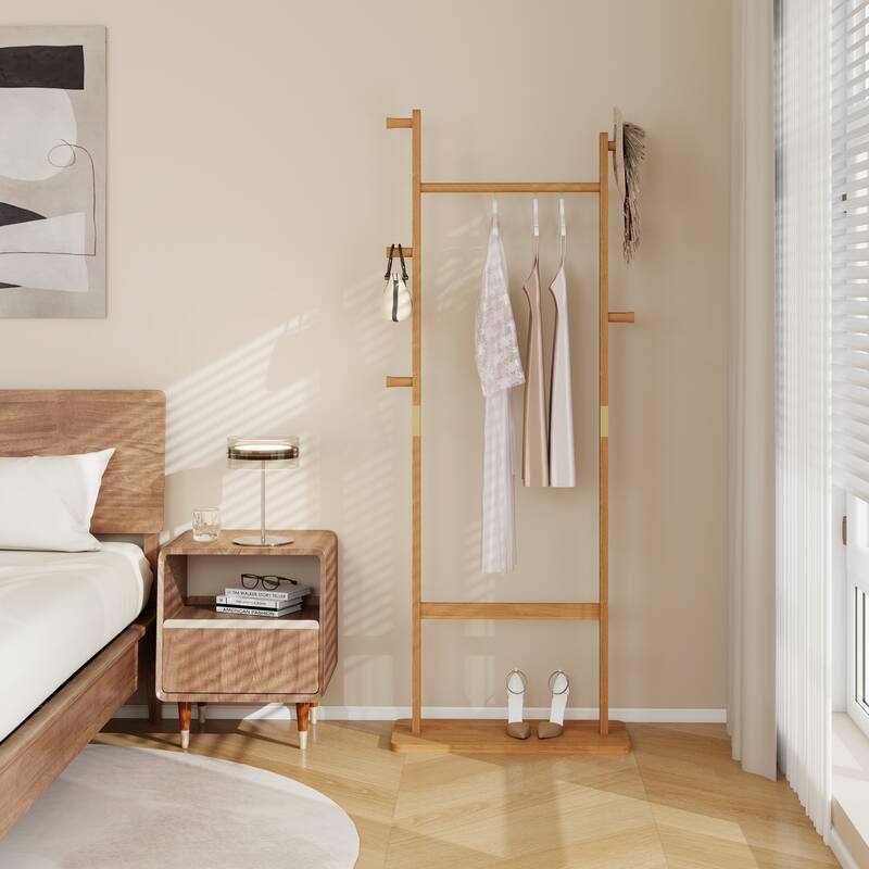 Modern Minimalist Solid Wood Coat Rack with Natural Texture, Easy to Assemble, Durable, Suitable for Entrance and Hallway - Beige