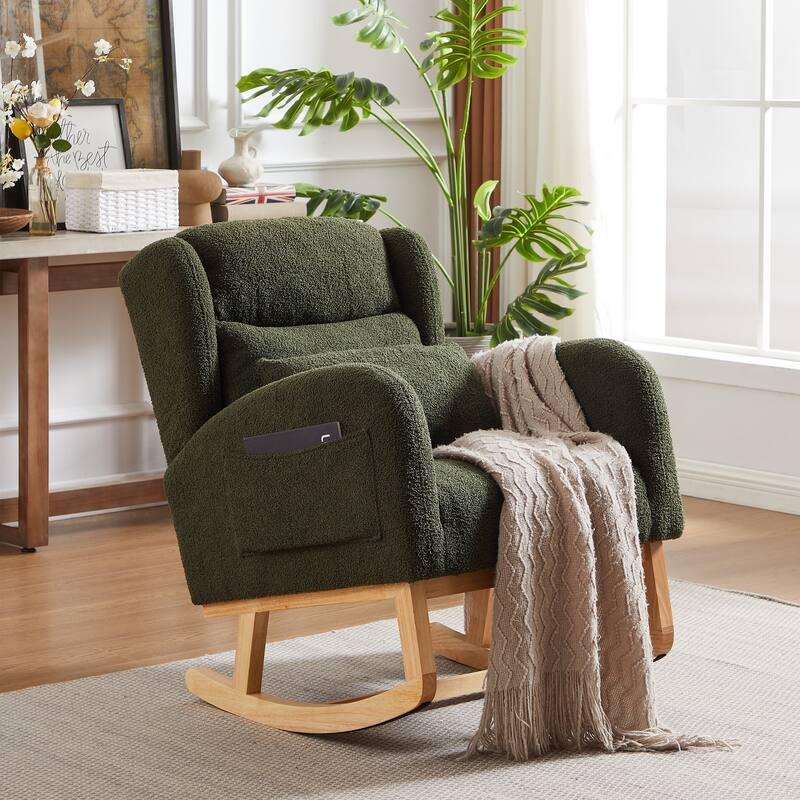 Rocking Chair with Thickened Rubber Wood Base