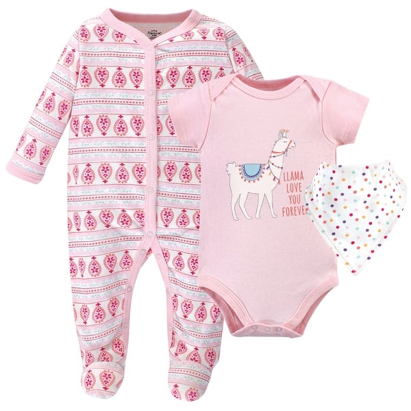 slide 1 of 1, Little Treasure Baby Girl Sleep and Play, Bodysuit and Bib, Llama Love 0-3 Months - Llama Love