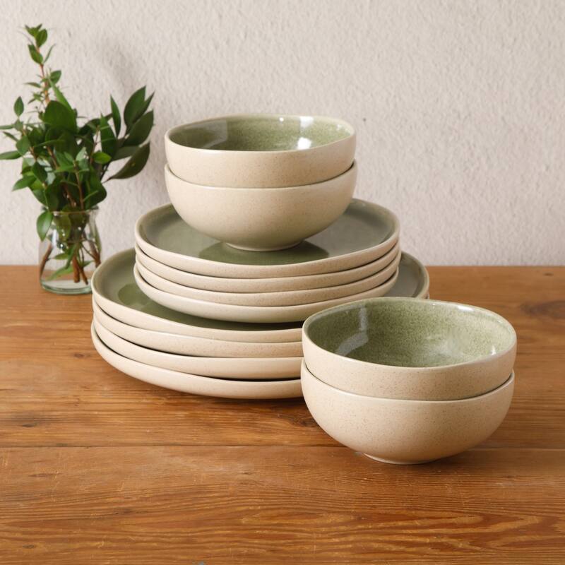 Gibson Elite Manila Bay 16-Piece & 12-Piece Stoneware Reactive Glaze Modern Artisan Dinnerware Set, Service for 4