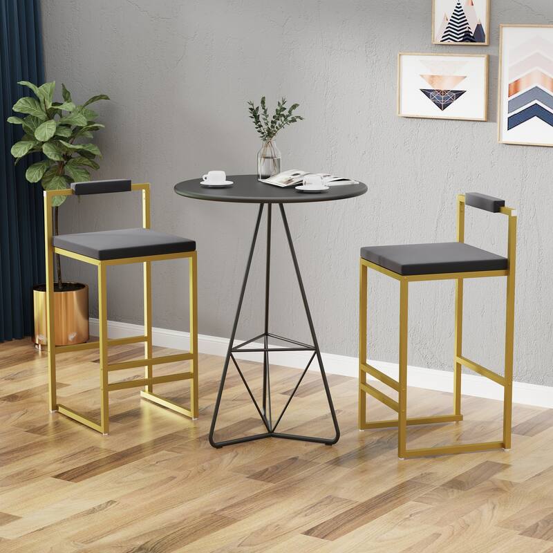 Set of 2 Bar Stools with Backrest & Footrest Counter Height Velvet Upholstered Dining Chairs for Kitchen Island (Gold & Gray) - Gray