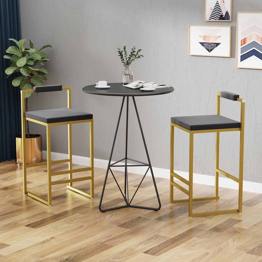 Set of 2 Velvet Bar Stools with Backrest & Footrest, Counter Height Dining Chairs for Kitchen Island - Gold & Gray