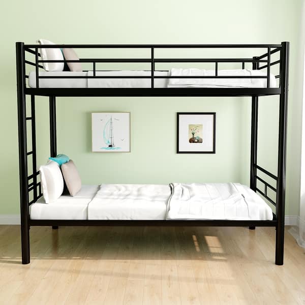 slide 2 of 16, Black Bunk Bed with Guardrail, Twin Over Twin Size Black - Twin
