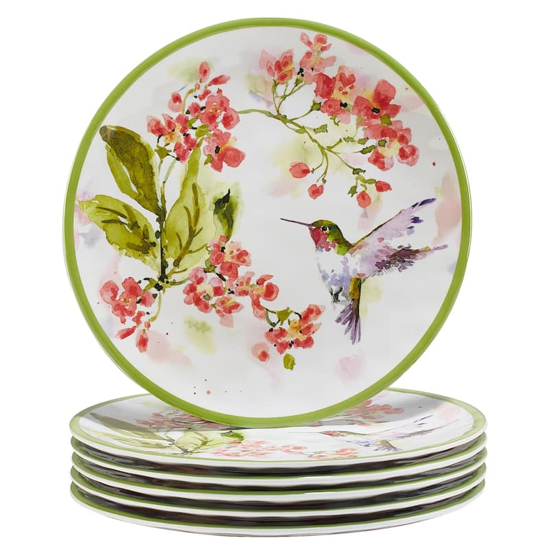 Certified International Hummingbirds Melamine 9" Salad/Dessert Plates, Set of 6 - 9" Diameter x 1"