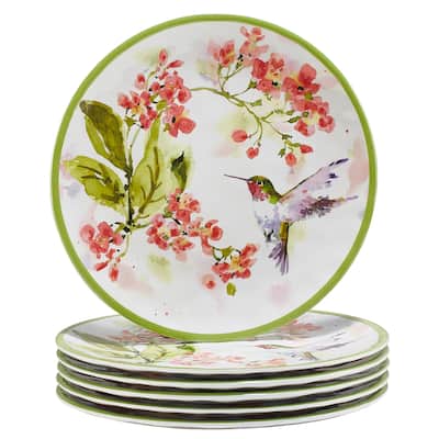 Certified International Hummingbirds Melamine 9" Salad/Dessert Plates, Set of 6 - 9" Diameter x 1"