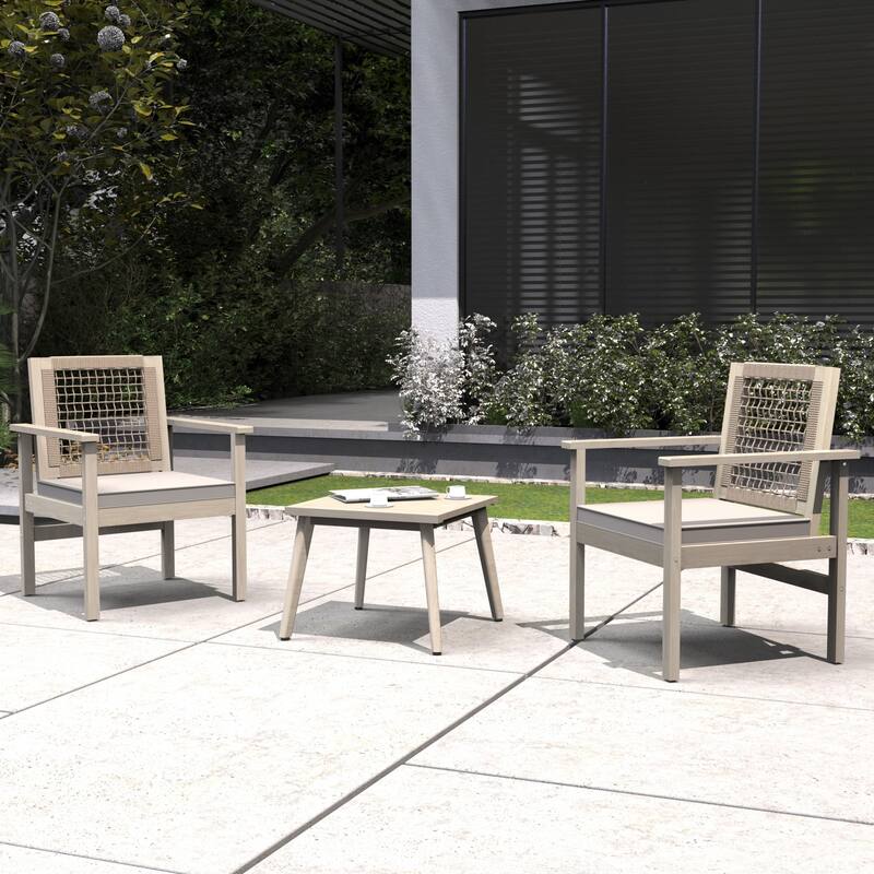 3-Piece Modern Outdoor Acacia Wood Chair Set with Side Table