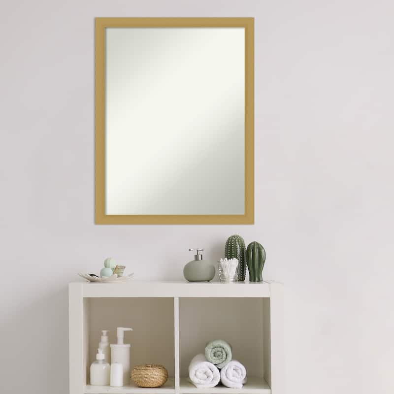 Non-Beveled Bathroom Wall Mirror - Grace Brushed Gold Narrow Frame