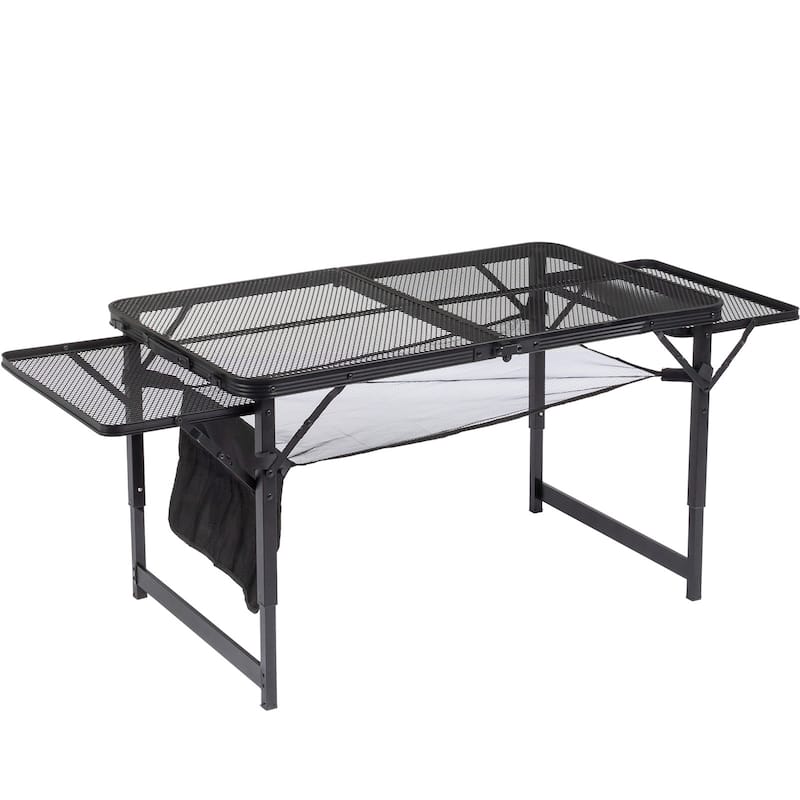 Black Portable Picnic Table With Wing Panels and Adjustable Height Perfect for Outdoor Events