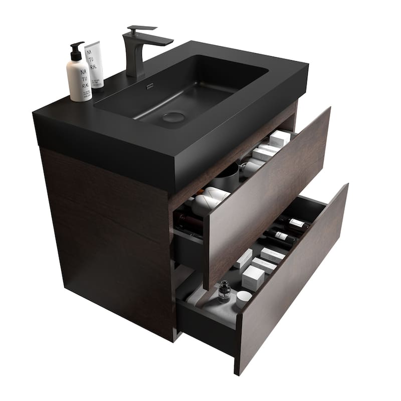 Modern Large Storage Wall Mounted Bathroom Vanity with One-Piece Sink Basin without Drain and Faucet