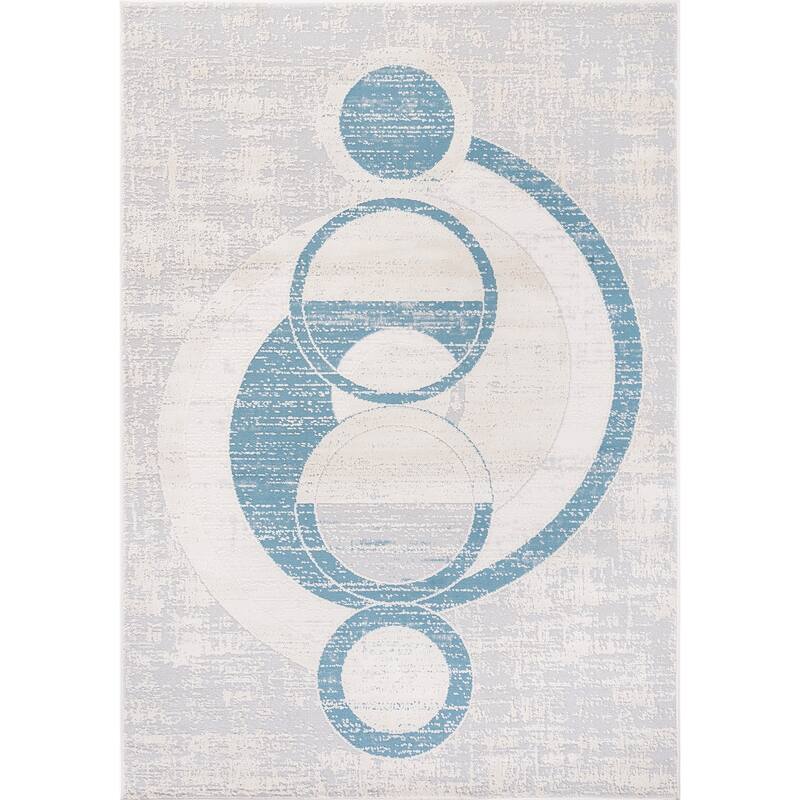Cairo Collection Transitional Geometric Area Rug - 5'3' x 7'6' - Bone/Blue