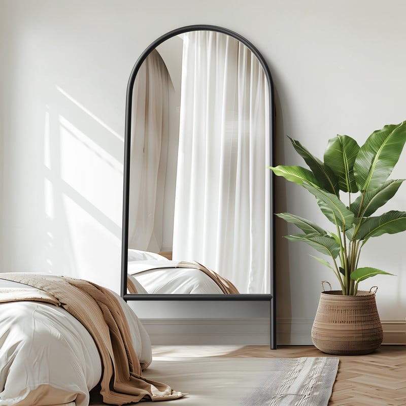 Ladder-Style Arched Solid Wood Framed Full Length Leaning Mirror