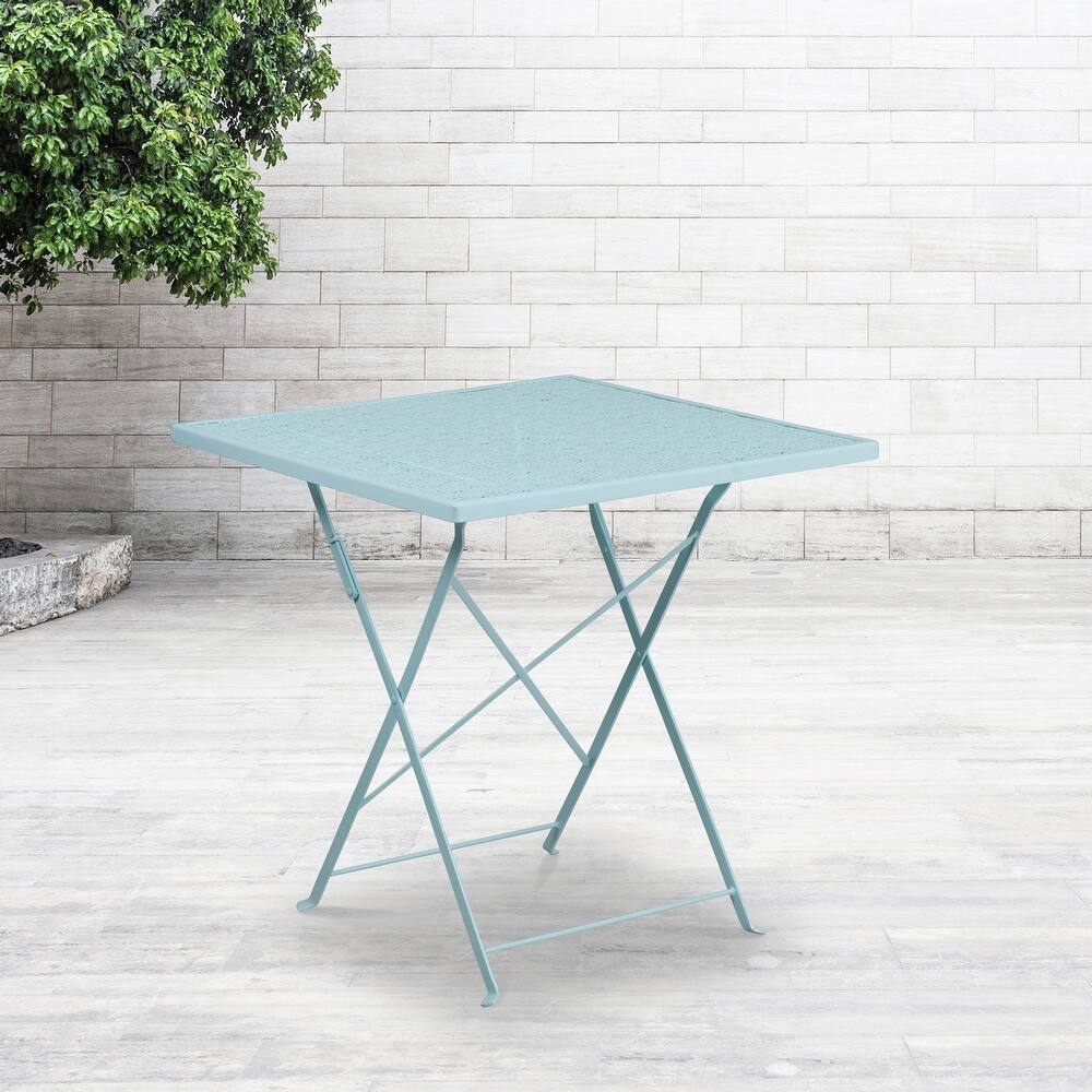 28'' Square Indoor-Outdoor Steel Folding Patio Table - 28"W x 28"D x 28"H
