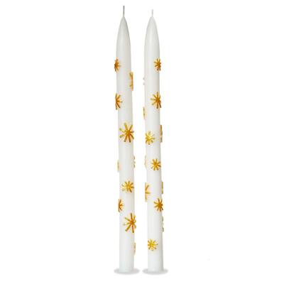 Starlight Gold Taper Candles 12 Inch Set of 2 Christmas Decor Paraffin Wax 6 Hour Burn Time