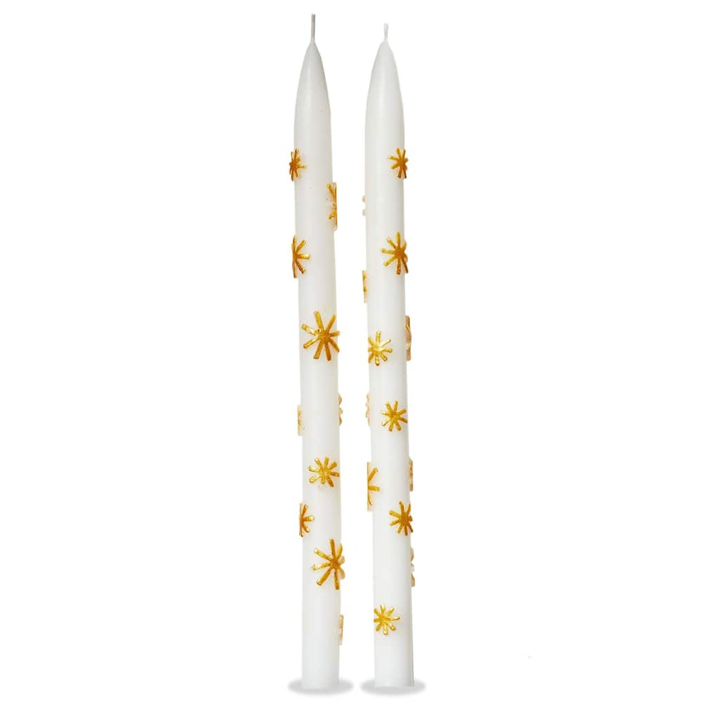Starlight Gold Taper Candles 12 Inch Set of 2 Christmas Decor Paraffin Wax 6 Hour Burn Time