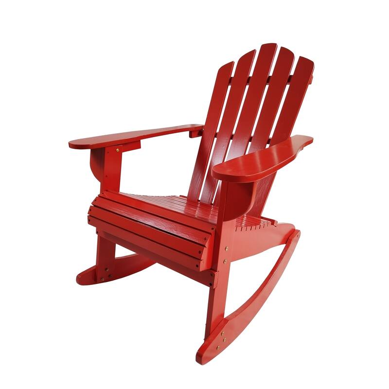Reclining Wood Outdoor Rocking Adirondack Chair in Red