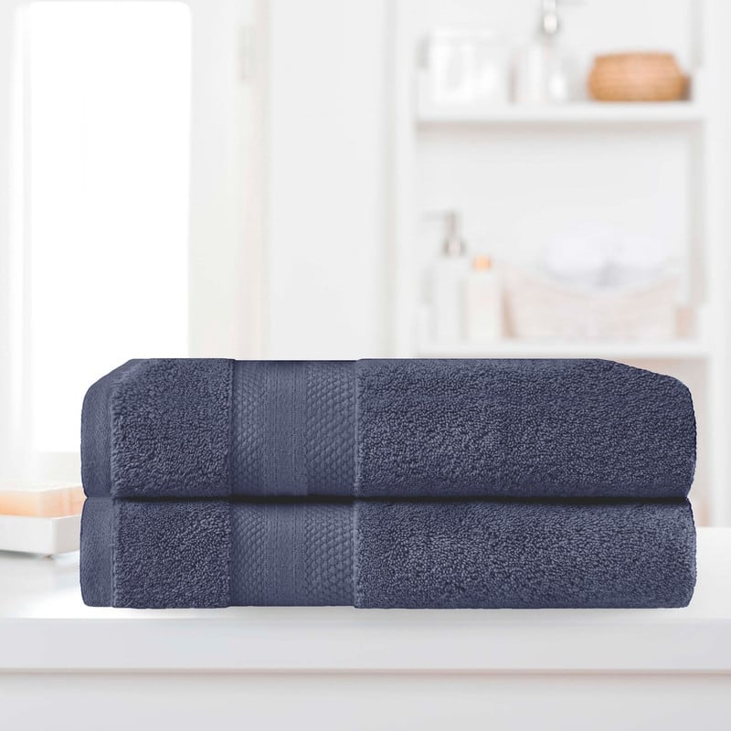 Superior Turkish Cotton Solid Heavyweight Bath Sheet Set of 2 - Crown Blue