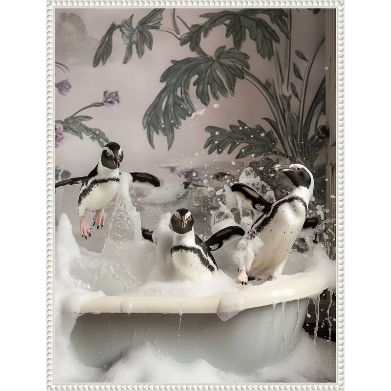 Splish Splash Penguin Bash by Niky Rahner Framed Canvas Wall Art