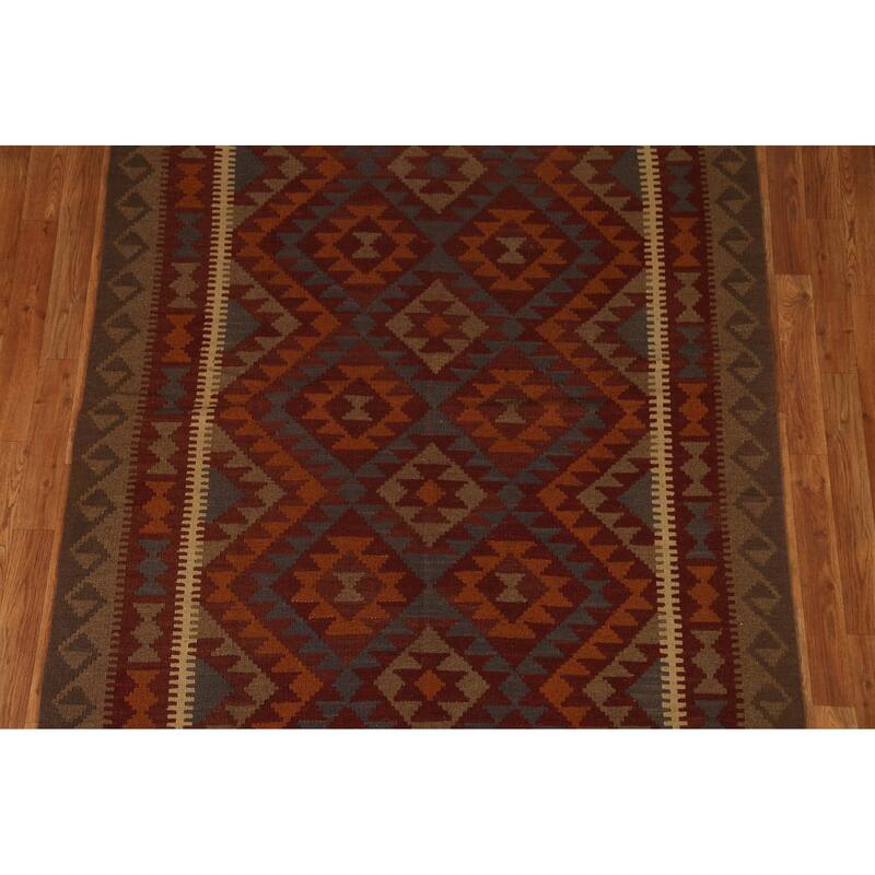 Tribal Geometric Kilim Oriental Area Rug Hand-woven Wool Carpet - 5'0" x 6'6"