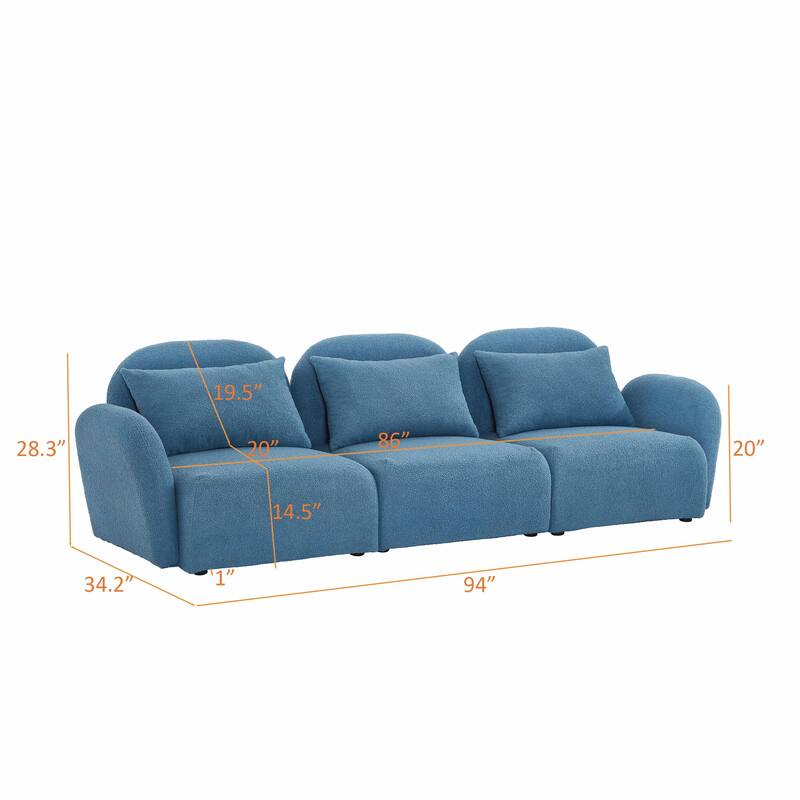 Teddy Fabric Three-Seat Lazy Sofa for Living Room