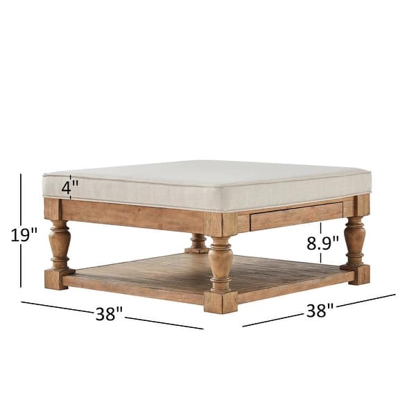 dimension image slide 1 of 2, iNSPIRE Q Artisan Lennon Baluster Storage Tufted Ottoman Table
