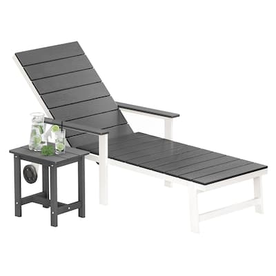 2-Piece Set Outdoor Lounge Chair with HDPE Slats, Adjustable Positions & Wheels — All-Weather Aluminum Frame